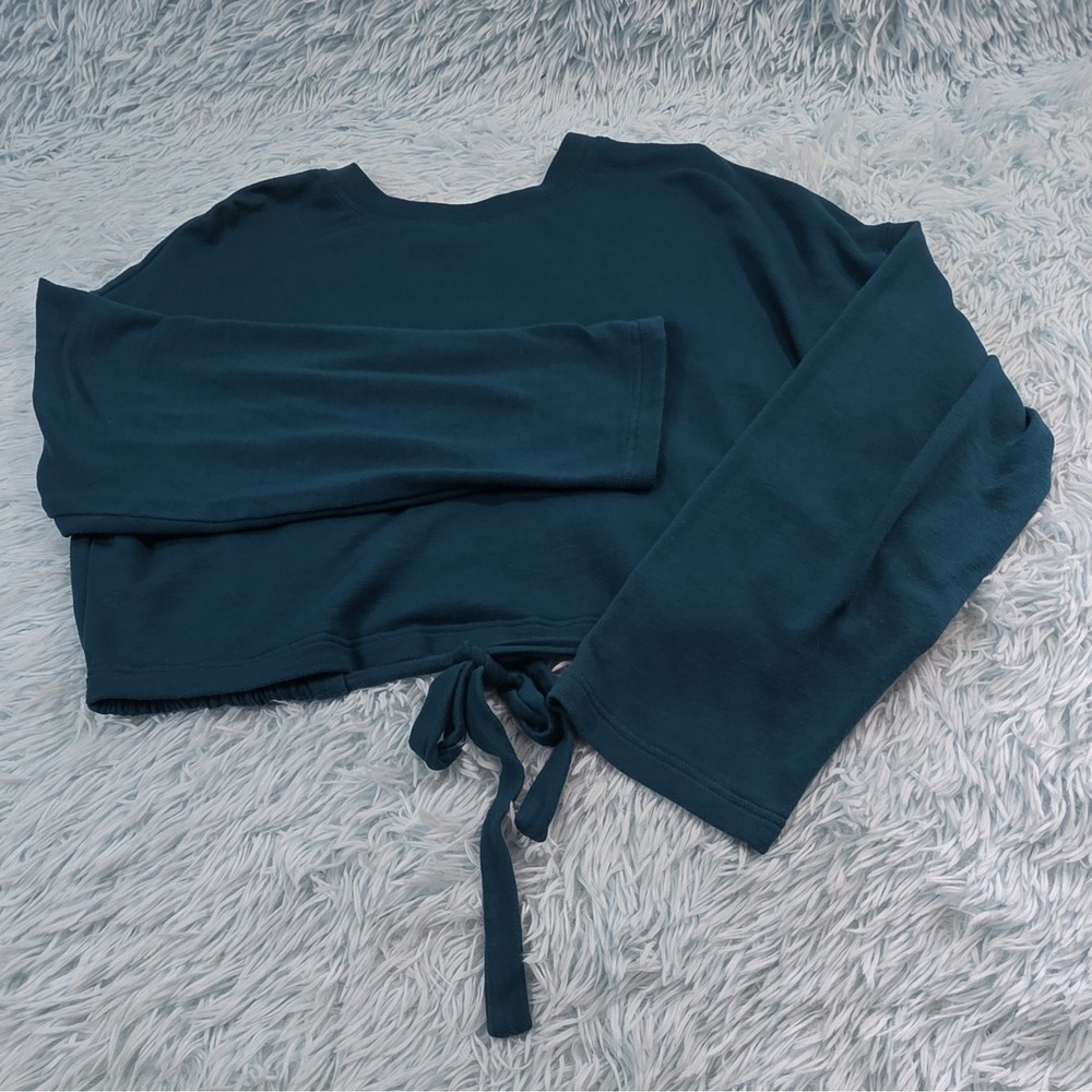 Fabletics Womens Teal Cropped Crewneck Drawstring Long Sleeve Sweatshirt M